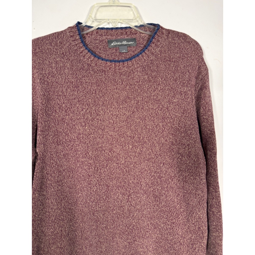 Eddie Bauer Mens Large Burgundy Knit Crewneck Sweater Long Sleeve Pullover